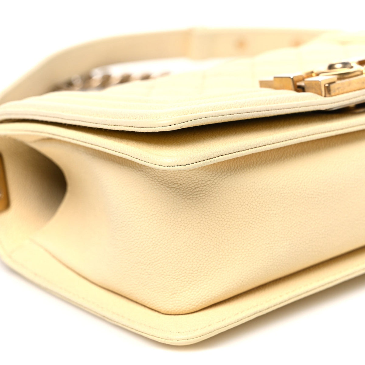 Small Quilted Caviar Flap Shoulder Bag - Yellow
