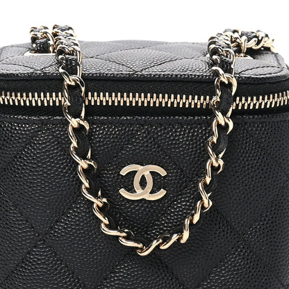 Mini Quilted Caviar Handbag - Black