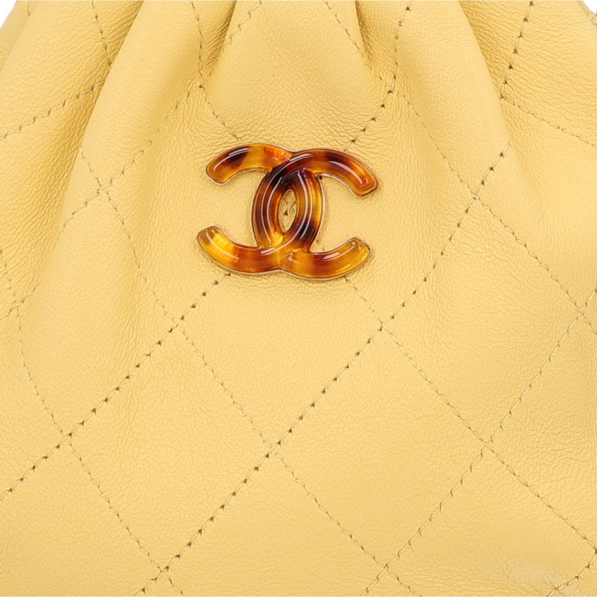Mini Quilted Lambskin Pouch - Yellow