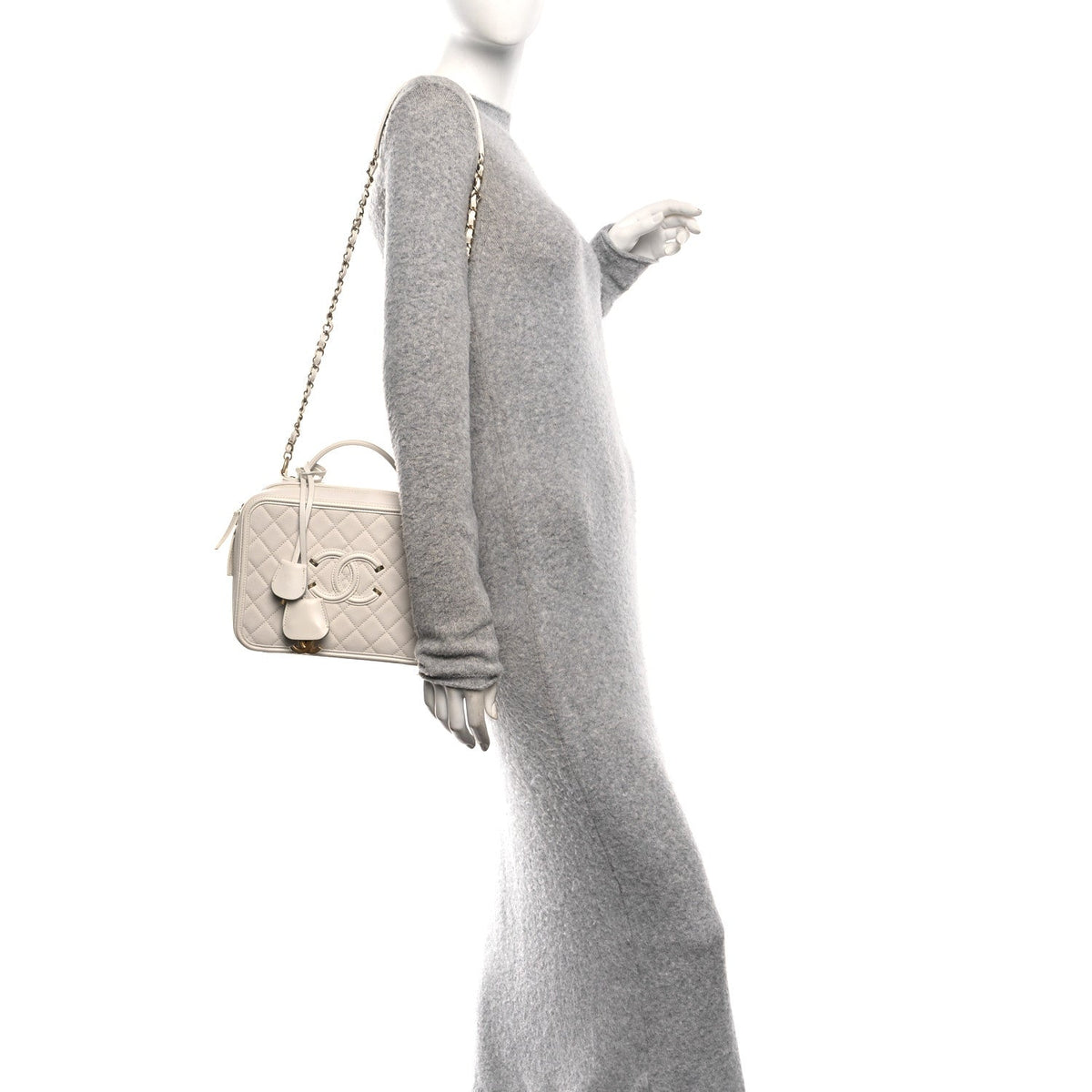 Large Quilted Caviar Handbag - White