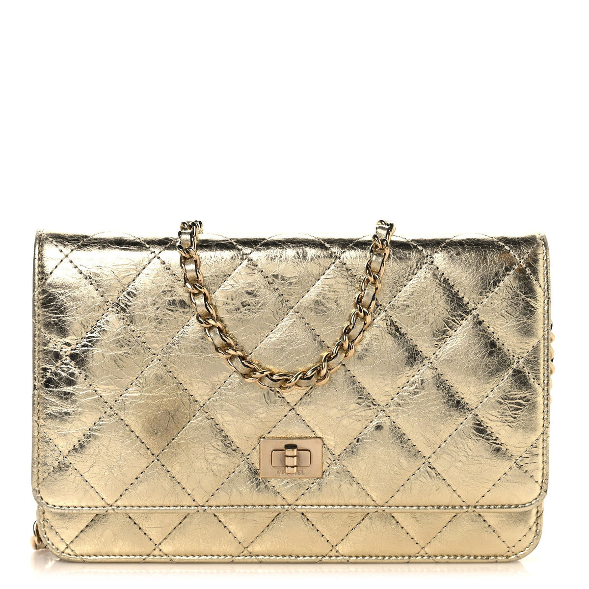 Quilted Calfskin Wallet Bag - Gold