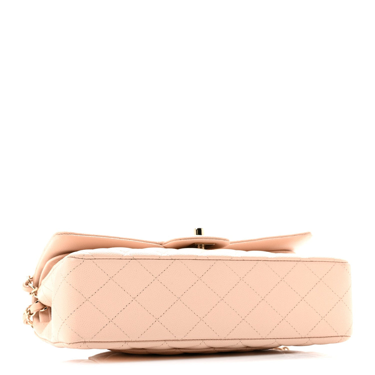Medium Quilted Caviar Flap Shoulder Bag - Beige