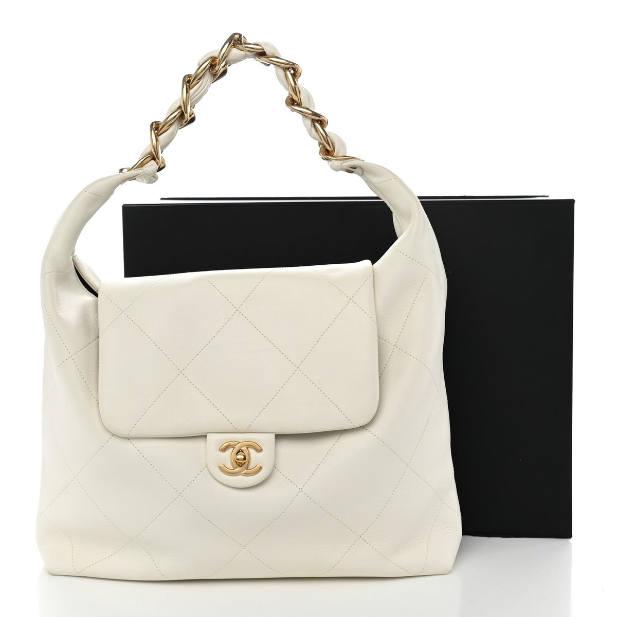 Small Quilted Calfskin Hobo Bag - White