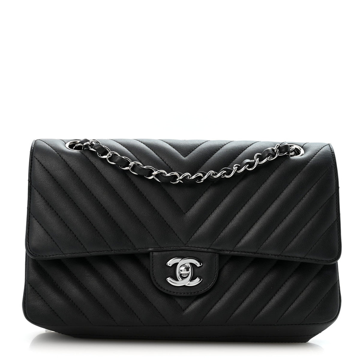 Medium Quilted Lambskin Flap Shoulder Bag - Black