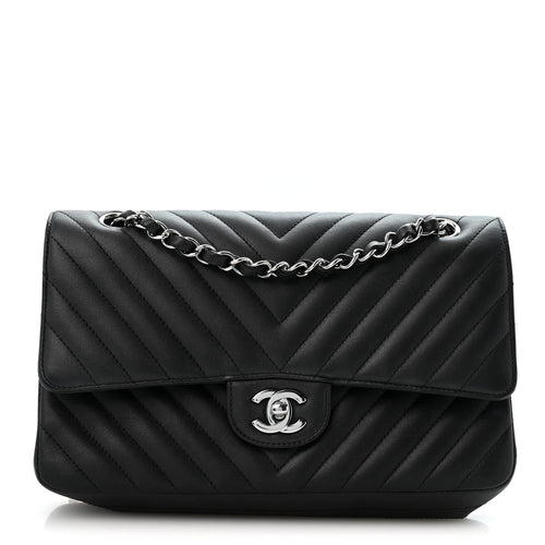 Medium Quilted Lambskin Flap Shoulder Bag - Black