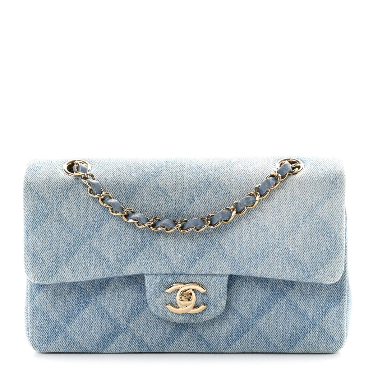 Small Quilted Flap Shoulder Bag - Light Blue