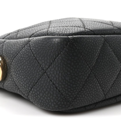 Mini Quilted Caviar Handbag - Black