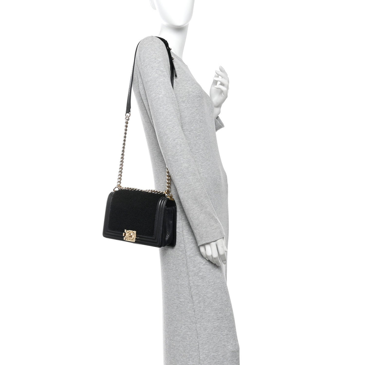 Medium Shearling Sheepskin Flap Shoulder Bag - Black