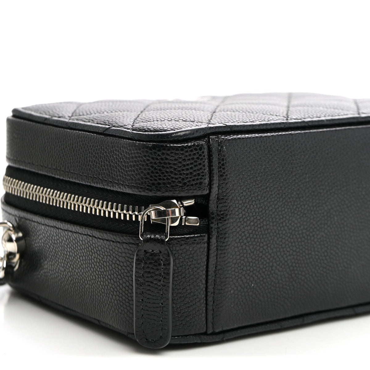 Quilted Caviar Crossbody Bag - Black