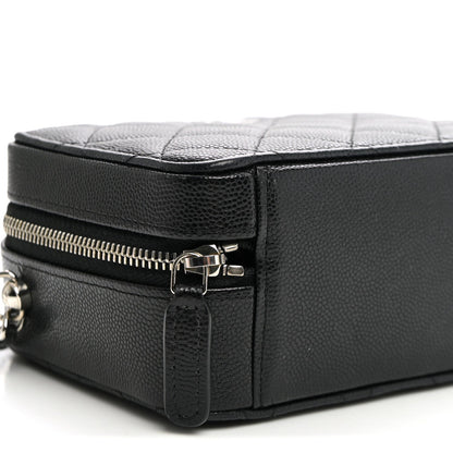 Quilted Caviar Crossbody Bag - Black