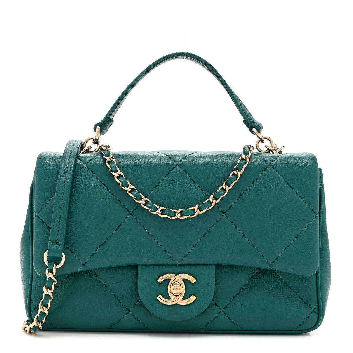 Small Quilted Lambskin Flap Shoulder Bag - Green