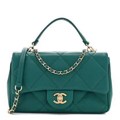 Small Quilted Lambskin Flap Shoulder Bag - Green