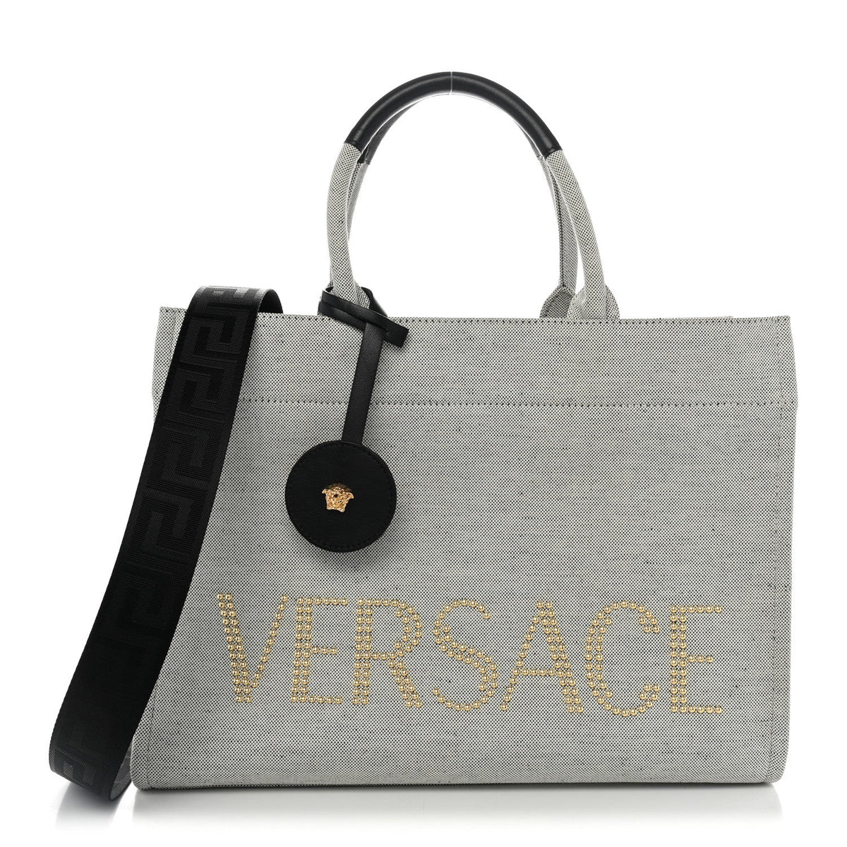 Large Calfskin Canvas Tote Bag - Black