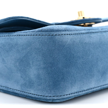 Mini Calfskin Suede Flap Shoulder Bag - Blue