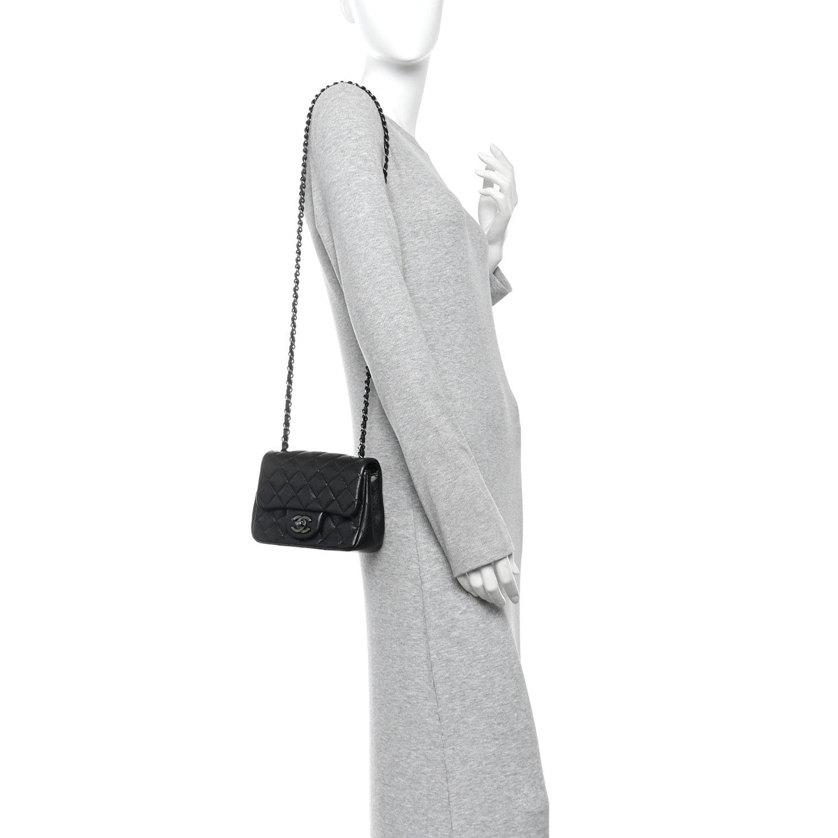 Mini Quilted Caviar Flap Shoulder Bag - Black