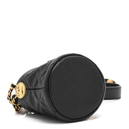 Mini Quilted Caviar Bucket Bag - Black