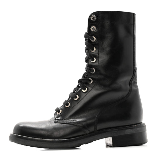 Calfskin Lace Up Combat Boots Black