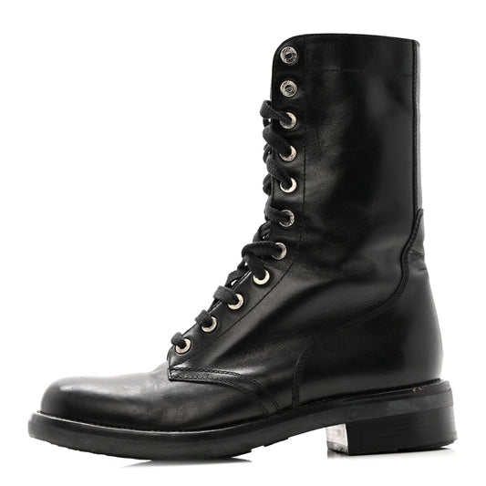 Calfskin Lace Up Combat Boots Black