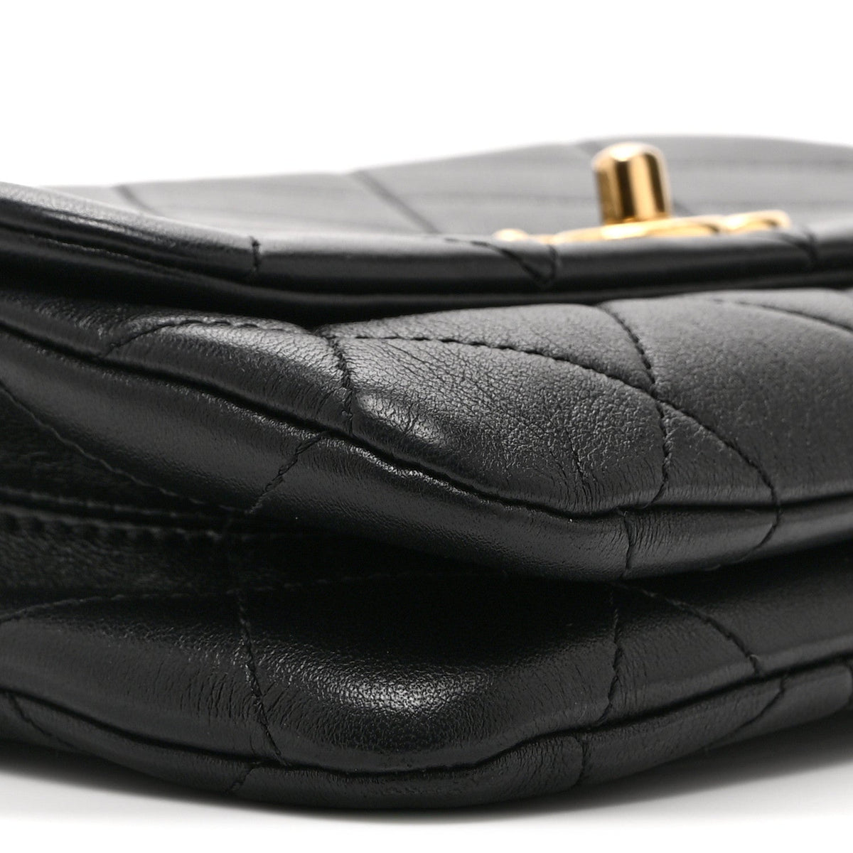 Small Quilted Lambskin Flap Shoulder Bag - Black