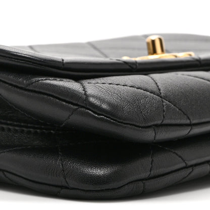 Small Quilted Lambskin Flap Shoulder Bag - Black