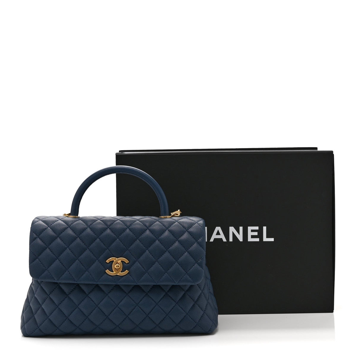 Medium Quilted Caviar Flap Shoulder Bag - Blue
