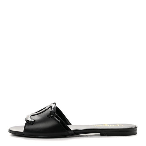 Lambskin Patent Calfskin CC Cutout Mules Black