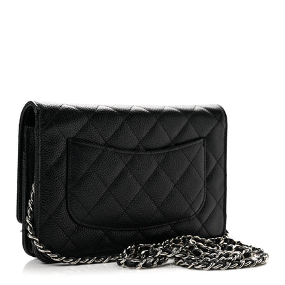 Quilted Caviar Wallet Bag - Black