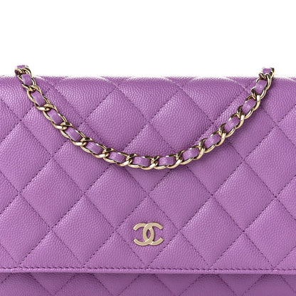 Quilted Caviar Wallet Bag - Purple