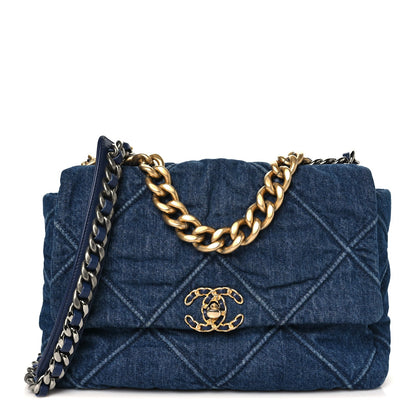 Large Quilted Flap Shoulder Bag - Blue