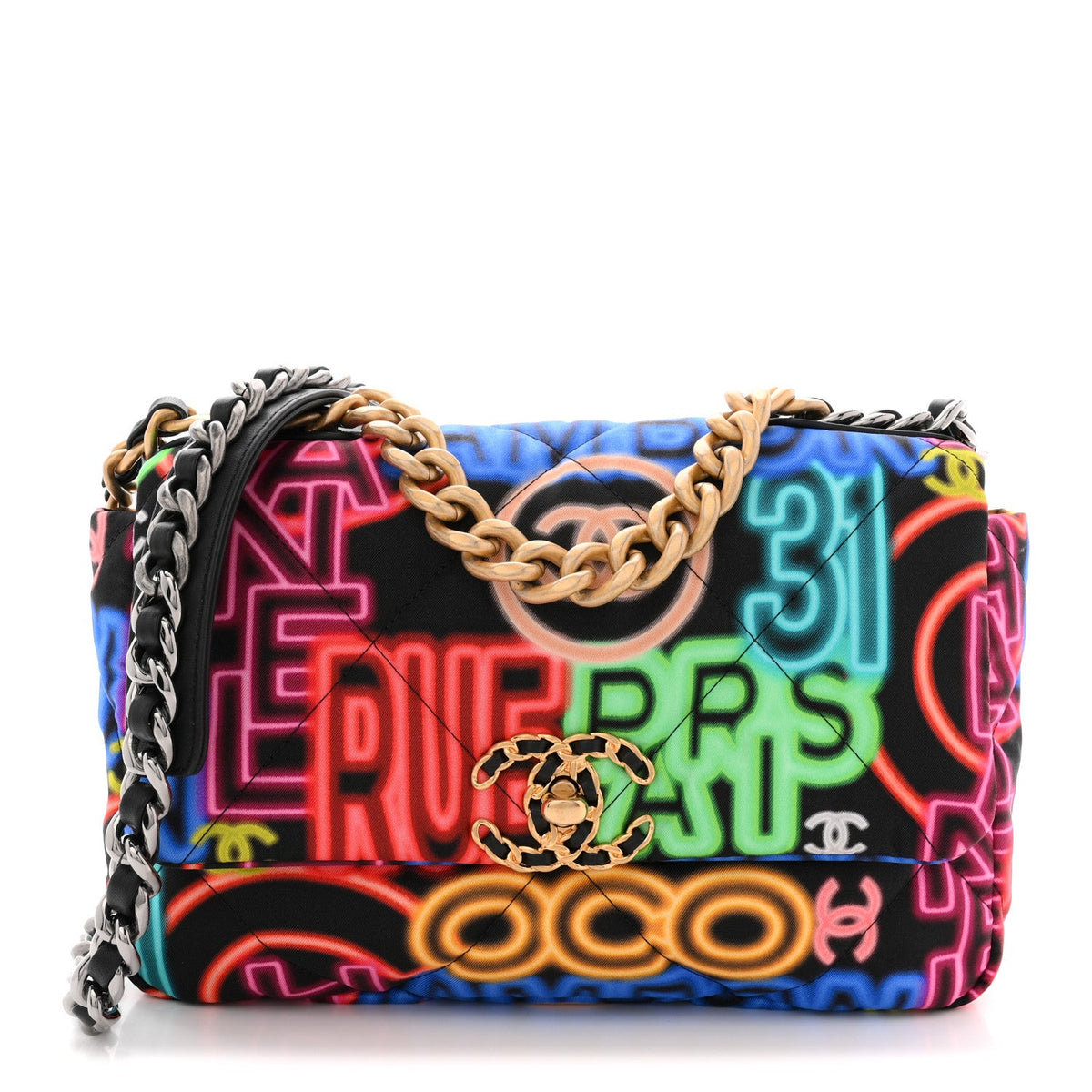 Medium Fabric Flap Shoulder Bag - Black