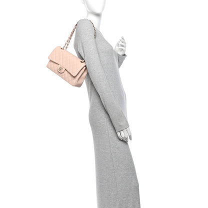 Medium Quilted Caviar Flap Shoulder Bag - Beige