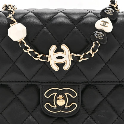 Mini Quilted Lambskin Flap Shoulder Bag - Black