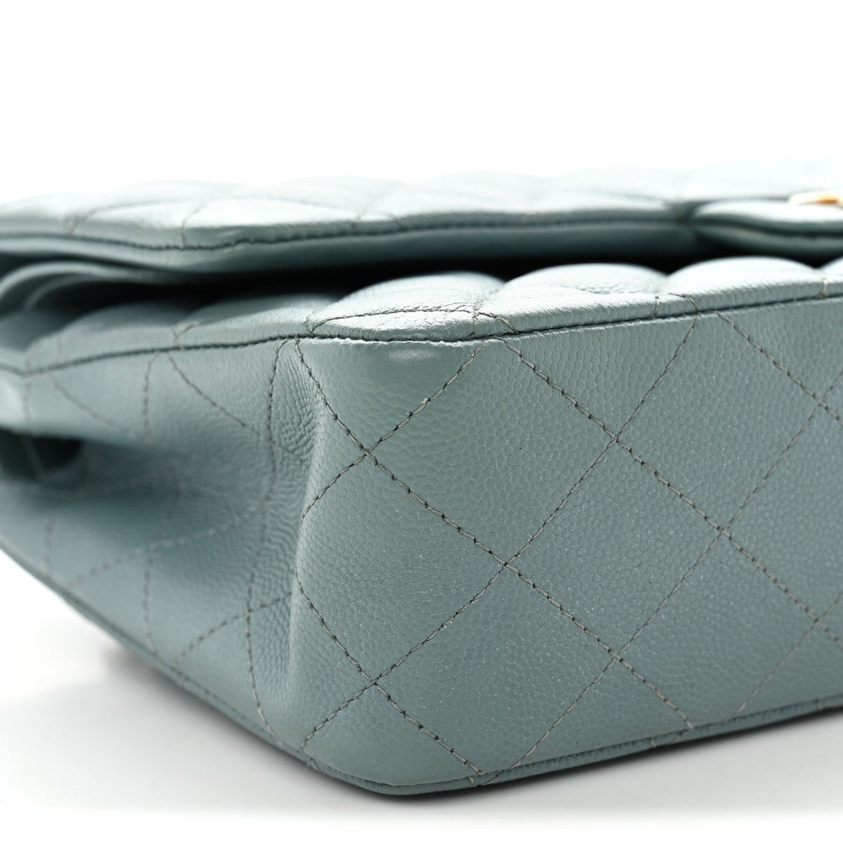 Medium Quilted Caviar Flap Shoulder Bag - Light Blue