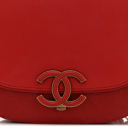 Small Quilted Goatskin Flap Shoulder Bag - Red