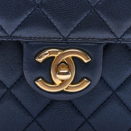 Quilted Lambskin Flap Shoulder Bag - Blue
