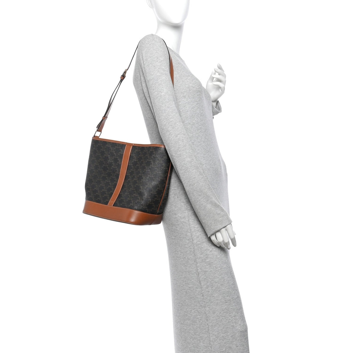 Medium Calfskin Canvas Bucket Bag - Tan