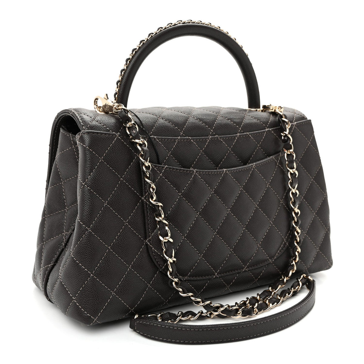 Small Quilted Caviar Flap Shoulder Bag - Brown