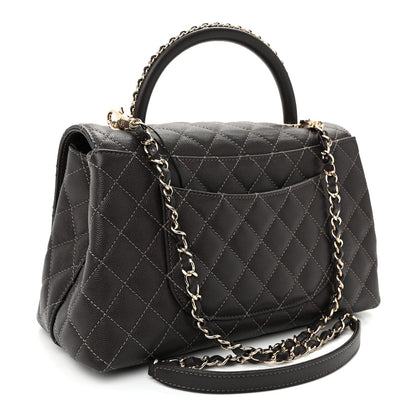 Small Quilted Caviar Flap Shoulder Bag - Brown