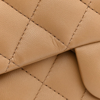 Mini Quilted Lambskin Flap Shoulder Bag - Tan