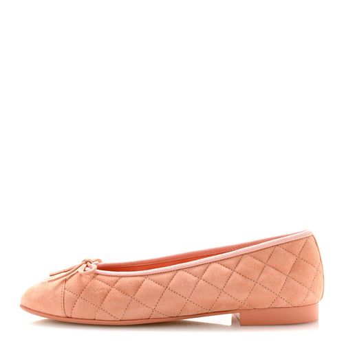 Suede Kidskin Quilted Cap Toe CC Ballerina Flats Light Orange
