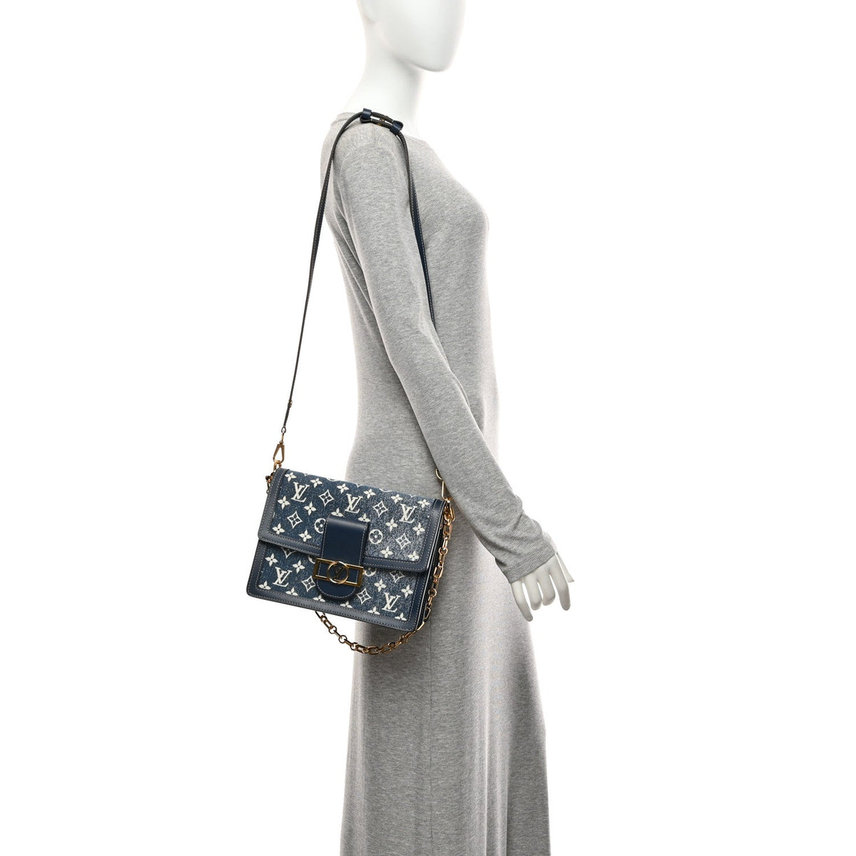 Denim Monogram Jacquard Dauphine Mm Bleu Handbag