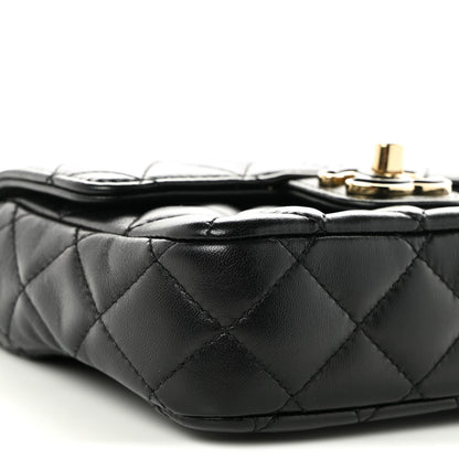 Mini Quilted Lambskin Flap Shoulder Bag - Black