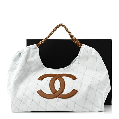 Small Quilted Calfskin Tote Bag - Light Blue