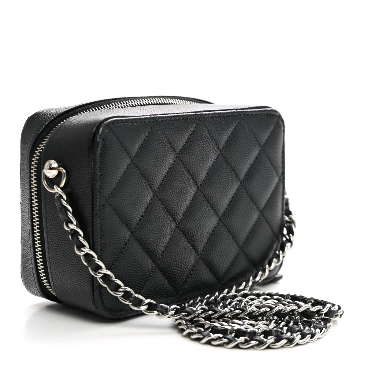 Quilted Caviar Crossbody Bag - Black