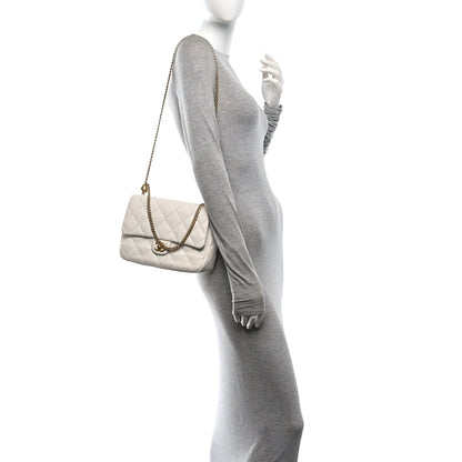 Quilted Caviar Flap Shoulder Bag - White