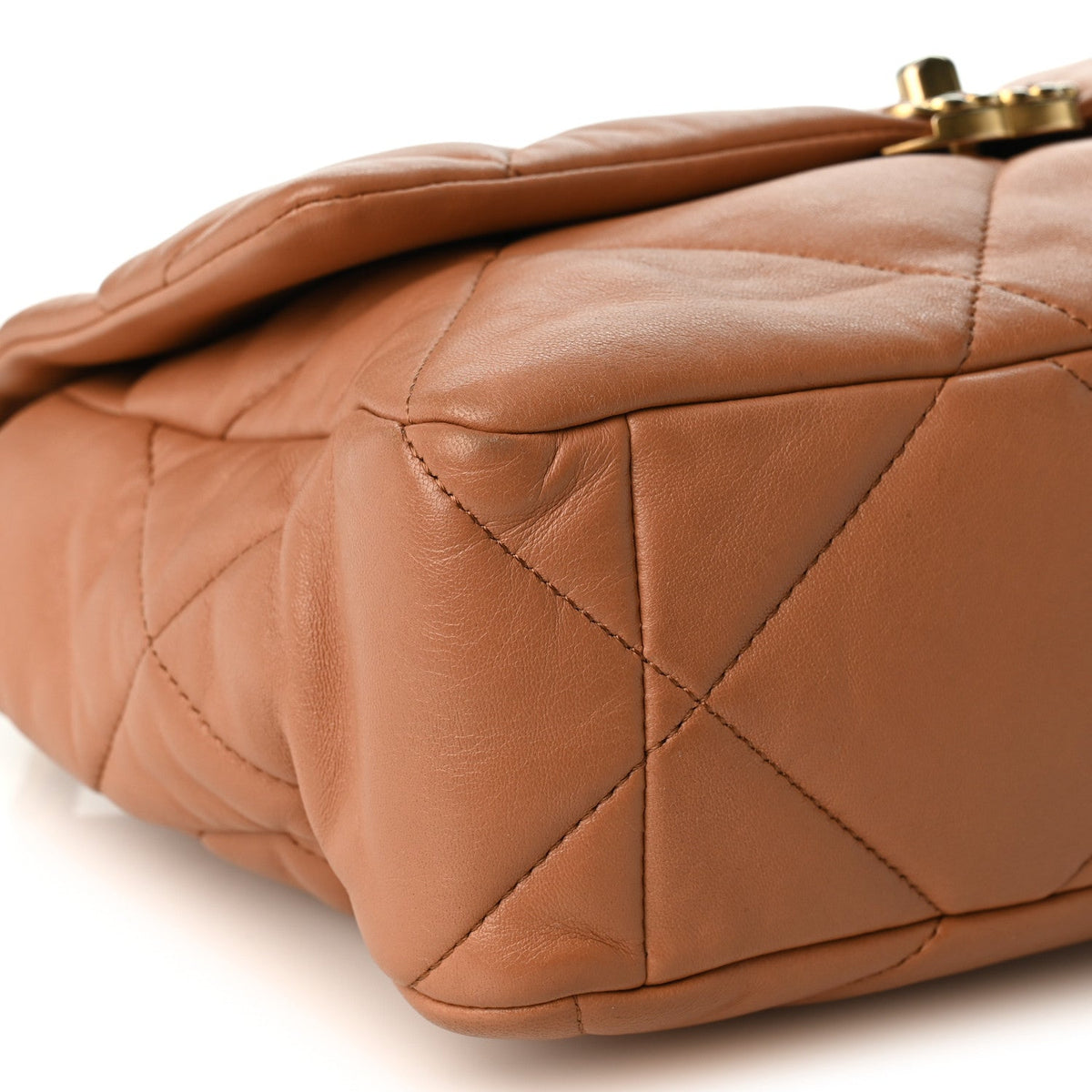 Large Quilted Lambskin Flap Shoulder Bag - Brown