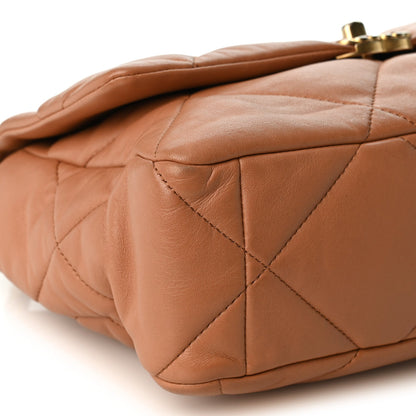 Large Quilted Lambskin Flap Shoulder Bag - Brown
