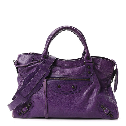 Agneau Classic Hardware City Dark Violet Handbag