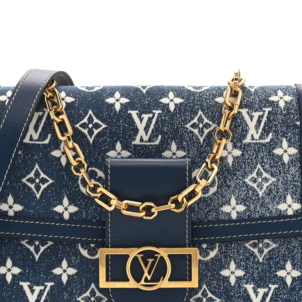 Denim Monogram Jacquard Dauphine Mm Bleu Handbag