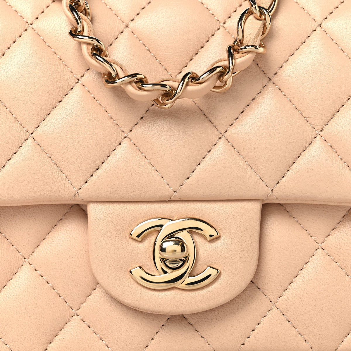 Mini Quilted Lambskin Flap Shoulder Bag - Beige